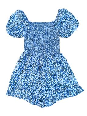 Blue Floral Puff Sleeve Romper Size S Boho Chic Summer One Piece